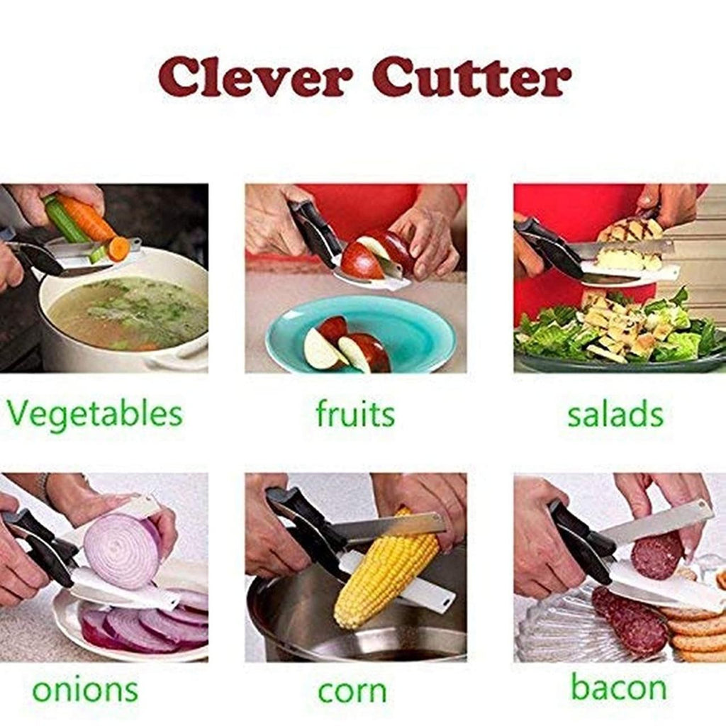 Clever Cutter tool used for various food vegetable items with labeled categories-bluenotes.store