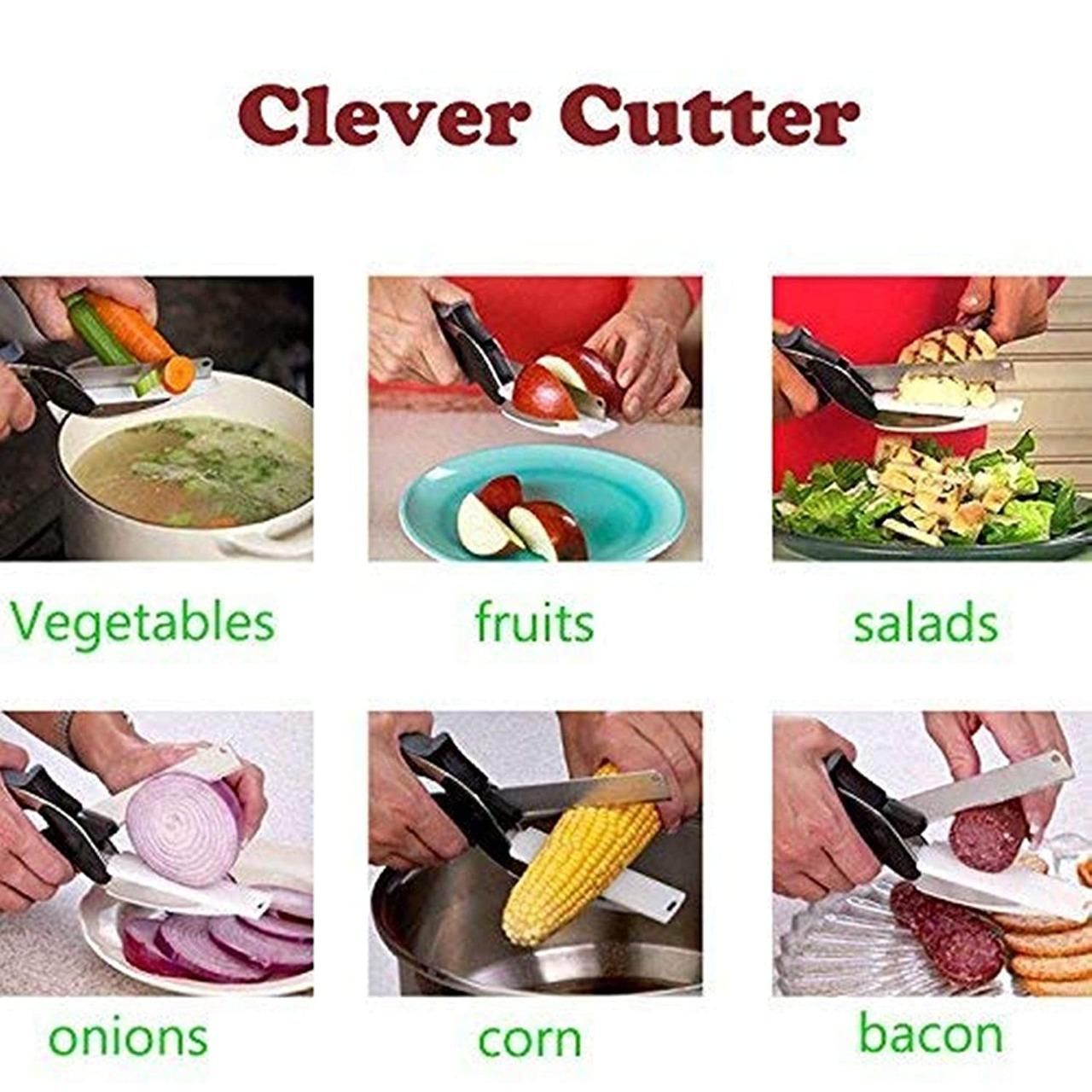 Clever Cutter tool used for various food vegetable items with labeled categories-bluenotes.store