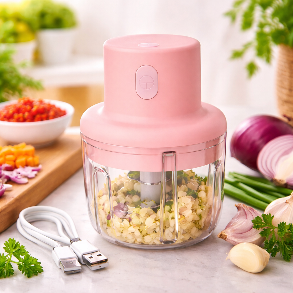 USB Rechargeable Mini Vegetable Chopper 250ml Side View - Bluenotes Store